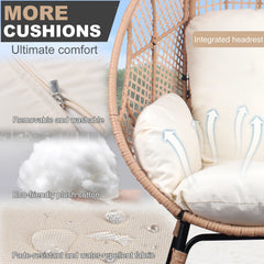 New Grid Style PE Wicker Weaving Patio Egg Chair with Natural Color Rattan Beige Cushion