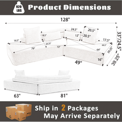 128" Minimalist Cloud Sectional Couch in Beige