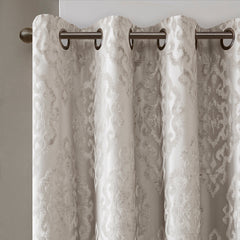 Knitted Jacquard Damask Total Blackout Grommet Top Curtain Panel