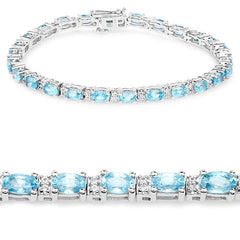 8.84 Carat Genuine Blue Zircon and Topaz White .925 Sterling Silver Bracelet