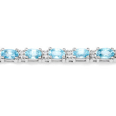 8.84 Carat Genuine Blue Zircon and Topaz White .925 Sterling Silver Bracelet
