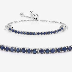 2.41 Carat Genuine Blue Sapphire and White Zircon .925 Sterling Silver Bracelet