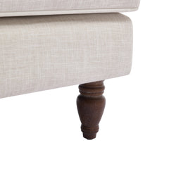 Vintage Upholstered Linen Fabric Armchair with Antique Solid Wood Legs