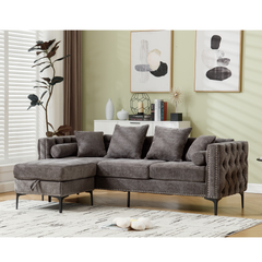L Shaped Sectional Sofa Chenille Dark Gray