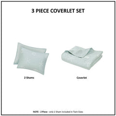 4 Piece Cotton Reversible Embroidered Quilt Set with Throw Pillow Aqua King/Cal King