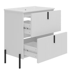 White Fluted Bathroom Vanity with Ceramic Sink and Soft Close Drawers