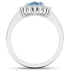1.24 Carat Genuine Aquamarine and White Diamond 14K White Gold Ring