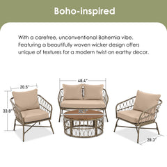 GO Bohemia-Inspired 4-Person Outdoor Seating Group With Removable Cushions