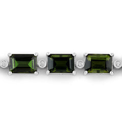 19.04 Carat Genuine Green Tourmaline and White Diamond 14K White Gold Bracelet