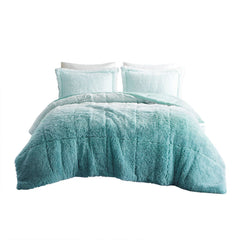 Twin Ombre Shaggy Fur Comforter Set