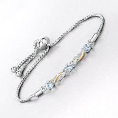 0.74 Carat Genuine Aquamarine and White Sapphire .925 Sterling Silver Bracelet