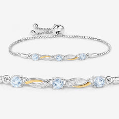 0.74 Carat Genuine Aquamarine and White Sapphire .925 Sterling Silver Bracelet