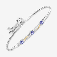 0.77 Carat Genuine Tanzanite and White Sapphire .925 Sterling Silver Bracelet