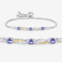 0.77 Carat Genuine Tanzanite and White Sapphire .925 Sterling Silver Bracelet