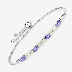1.81 Carat Genuine Tanzanite and White Topaz .925 Sterling Silver Bracelet