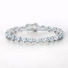 7.71 Carat Genuine Aquamarine and White Diamond .925 Sterling Silver Bracelet
