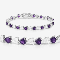 6.59 Carat Genuine Amethyst and White Diamond .925 Sterling Silver Bracelet