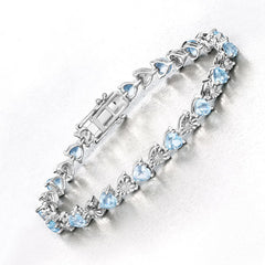 7.64 Carat Genuine Blue Topaz and White Diamond .925 Sterling Silver Bracelet