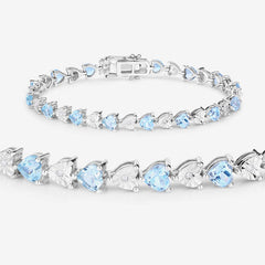 7.64 Carat Genuine Blue Topaz and White Diamond .925 Sterling Silver Bracelet