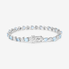 7.64 Carat Genuine Blue Topaz and White Diamond .925 Sterling Silver Bracelet