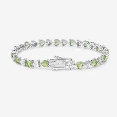 6.74 Carat Genuine Peridot and White Diamond .925 Sterling Silver Bracelet