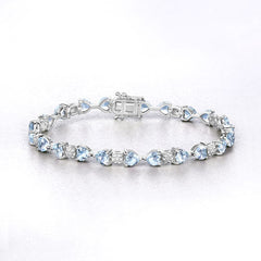 7.36 Carat Genuine Aquamarine and White Diamond .925 Sterling Silver Bracelet