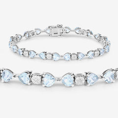 7.36 Carat Genuine Aquamarine and White Diamond .925 Sterling Silver Bracelet