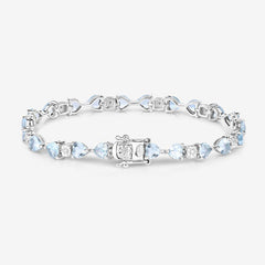 7.36 Carat Genuine Aquamarine and White Diamond .925 Sterling Silver Bracelet