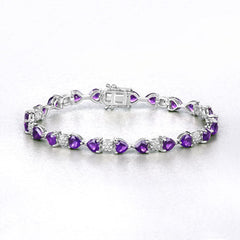 9.56 Carat Genuine Amethyst and White Diamond .925 Sterling Silver Bracelet