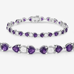9.56 Carat Genuine Amethyst and White Diamond .925 Sterling Silver Bracelet