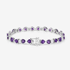 9.56 Carat Genuine Amethyst and White Diamond .925 Sterling Silver Bracelet