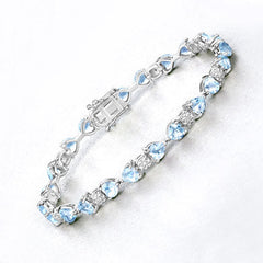 11.10 Carat Genuine Blue Topaz and White Diamond .925 Sterling Silver Bracelet