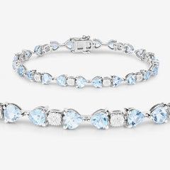 11.10 Carat Genuine Blue Topaz and White Diamond .925 Sterling Silver Bracelet