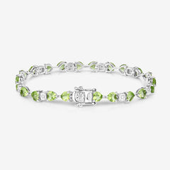 9.78 Carat Genuine Peridot and White Diamond .925 Sterling Silver Bracelet