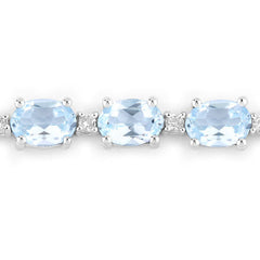 12.83 Carat Genuine Blue Topaz and White Topaz .925 Sterling Silver Bracelet