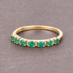 0.41 Carat Genuine Zambian Emerald and White Diamond 14K Yellow Gold Ring