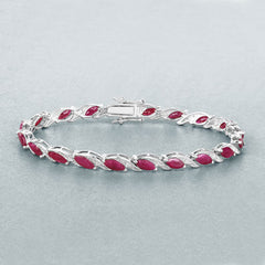 7.78 Carat Genuine Ruby and White Diamond 10K White Gold Bracelet
