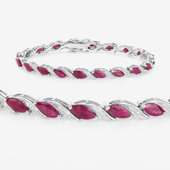 7.78 Carat Genuine Ruby and White Diamond 10K White Gold Bracelet