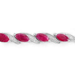 7.78 Carat Genuine Ruby and White Diamond 10K White Gold Bracelet