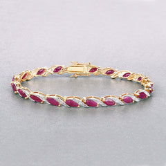 7.78 Carat Genuine Ruby and White Diamond 10K Yellow Gold Bracelet