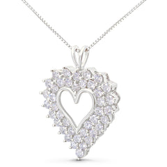 925 Sterling Silver 4.0 Cttw Diamond Two Row Open Heart 18" Pendant Necklace (I-J Color, I2-I3 Clarity)