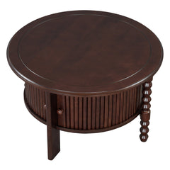 Vintage Round Coffee Table with Storage in Walnut