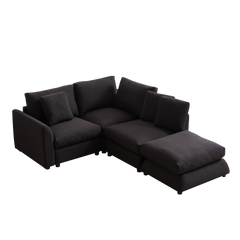 102.2 Inch Combination Sofa Modular Sofa with Ottoman Black