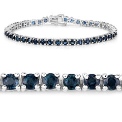 12.04 Carat Genuine Blue Sapphire .925 Sterling Silver Bracelet