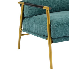 Modern Accent Chair with Plush Cushions and Wooden Armrests