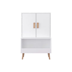 Toy Storage Cabinet With Doors And Open Shelf, Toddler Bookshelf For Playroom - White