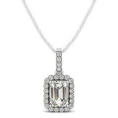 Halo Pendant With Emerald Center Diamond in 14k White Gold (1 1/5 cttw)