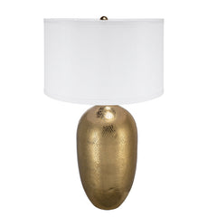D18x31" Round Aluminum Sheet Gold Table Lamp with White Fabric Shade