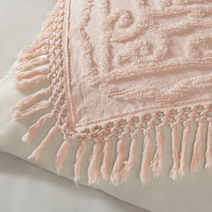Tufted Cotton Chenille Medallion Fringe Coverlet Mini Set Blush Full/Queen