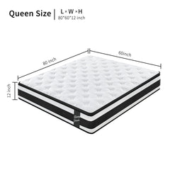 12 Inch Queen Size Hybrid Mattress with Memory Foam and Pocket Springs